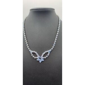 Vintage Blue Prong Set Rhinestones Tennis Style Necklace